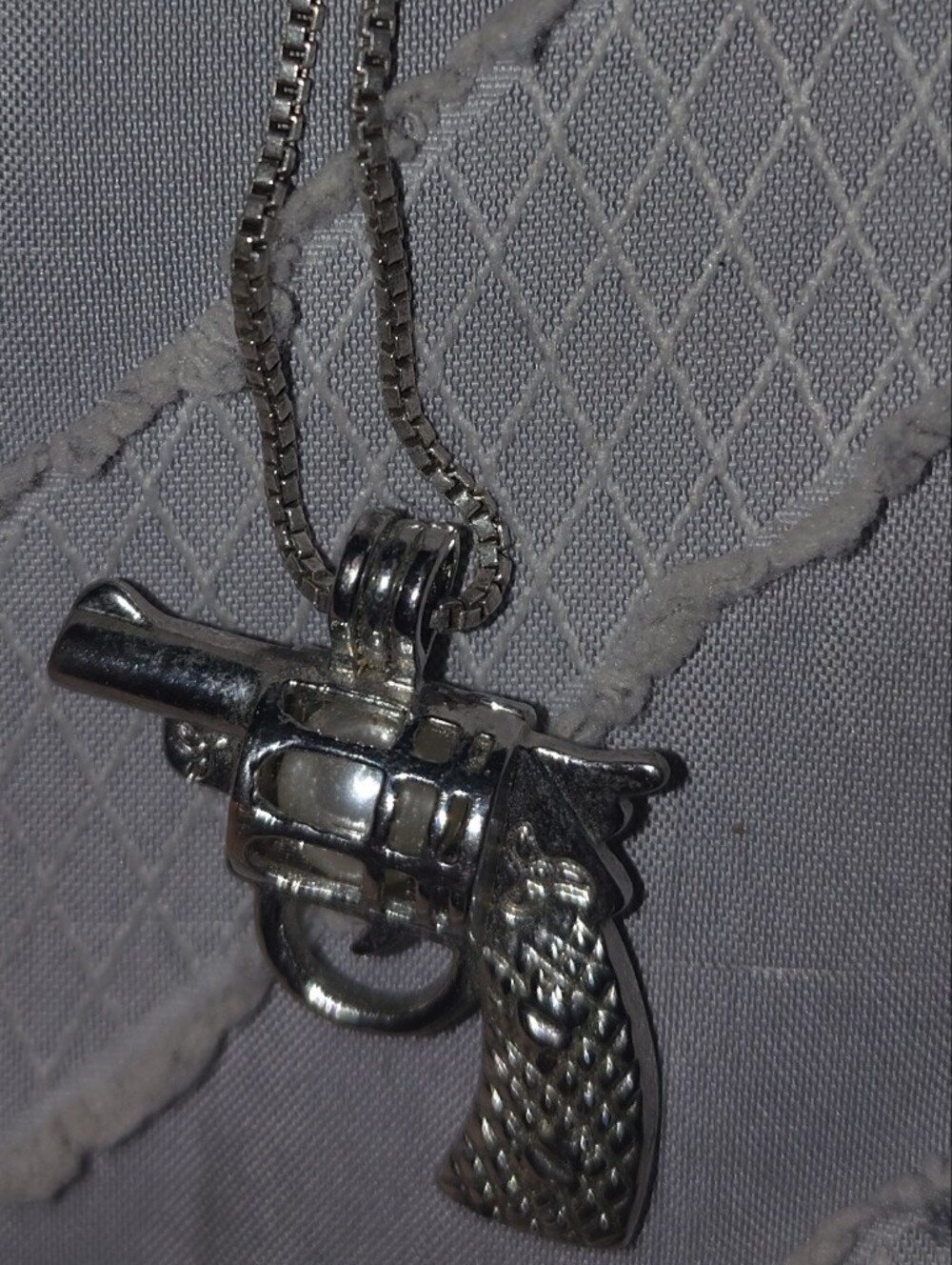 Men's Silver Revolver Pendant Necklace - Silver